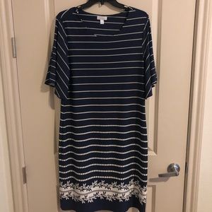 Navy cream print shift dress